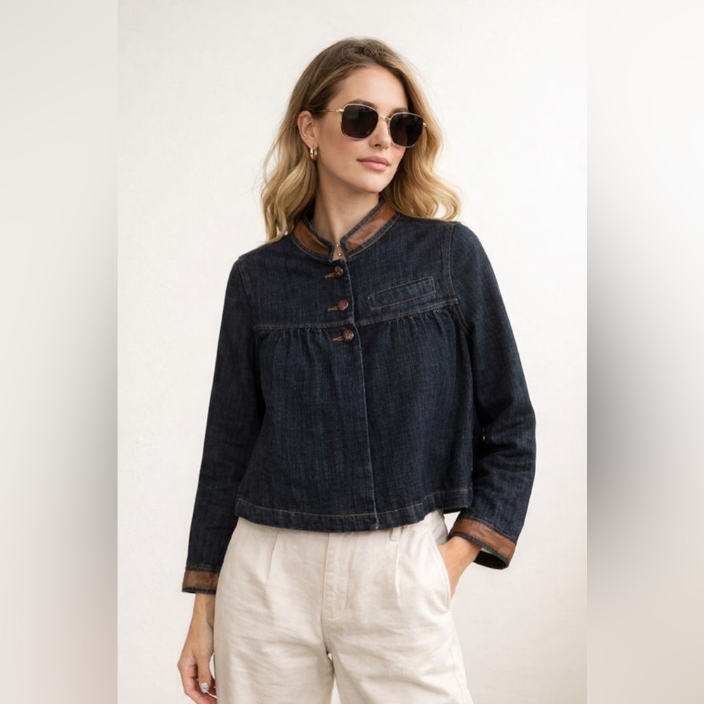LaRok Leather Trimmed Denim‎ Jacket Sz. XS